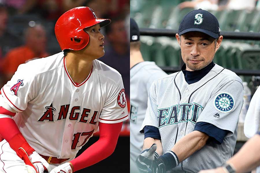 MLB公式が大谷（左）とイチローの2ショットを公開【写真：Getty Images】