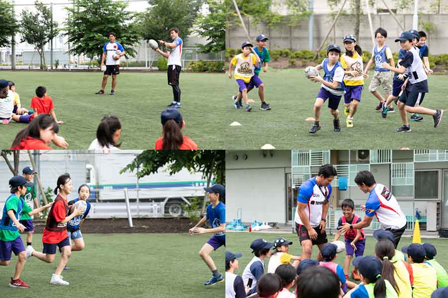 ラグビー元日本代表と体を動かす児童たち【写真：松橋晶子】