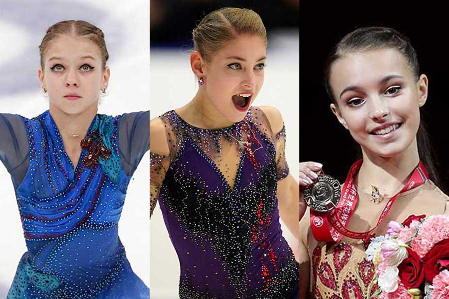 アレクサンドラ・トルソワ、アリョーナ・コストルナヤ、アンナ・シェルバコワ（左から）【写真：Getty Images】