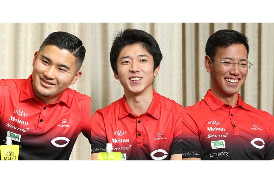 左から東矢圭吾選手（法学3年）、奥村十夢選手（商学3年）、山本哲央選手（経済2年）