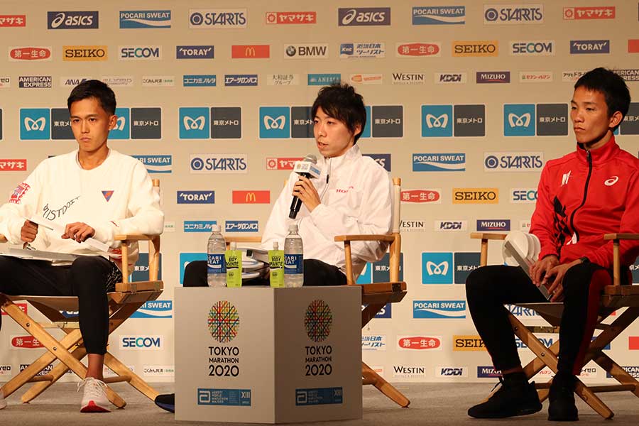 （左から）大迫傑、設楽悠太、井上大仁【写真：浜田洋平】