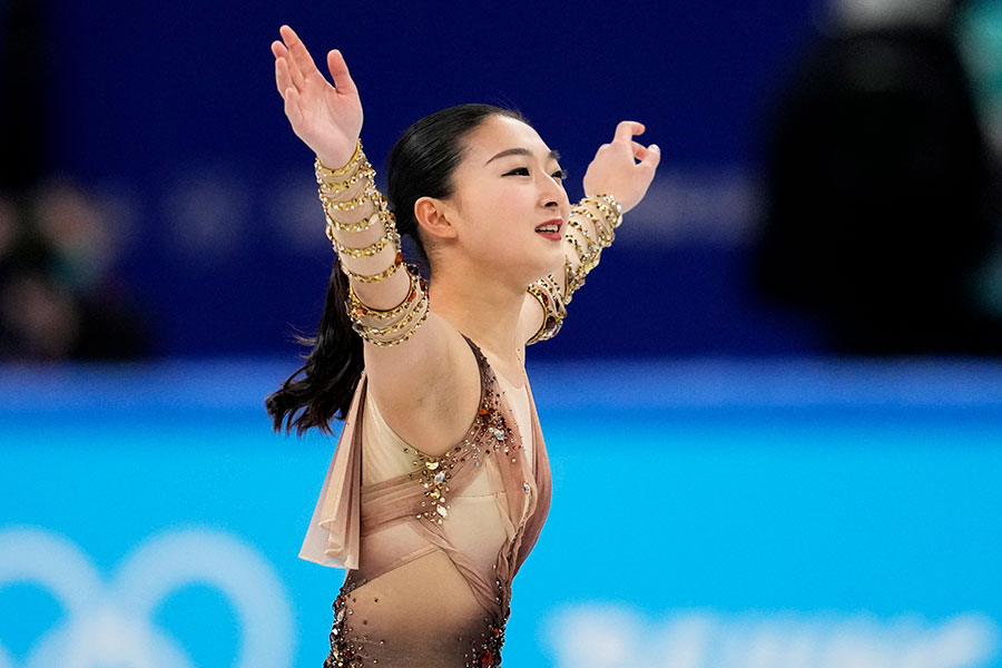 北京五輪・フィギュアスケート女子ショートプログラムで3位につけた坂本花織【写真：AP】
