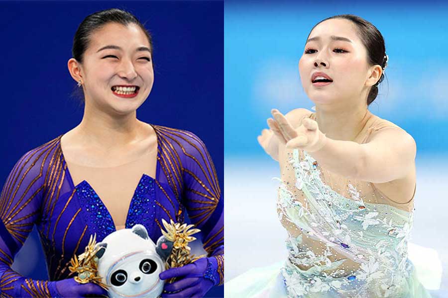 フィギュアスケートの坂本花織（左）と樋口新葉【写真：AP,Getty Images】