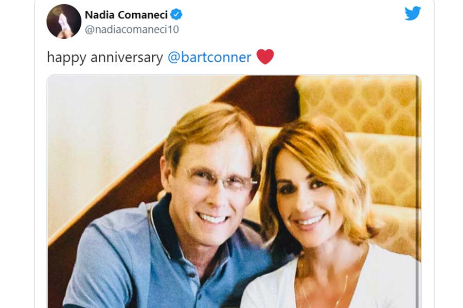 ナディア・コマネチさんが結婚記念日に夫との2ショット公開（写真はナディア・コマネチさん公式ツイッターより）