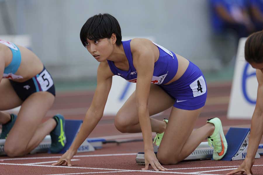日本選手権、女子100メートルでトップ通過を決めた御家瀬緑【写真：奥井隆史】