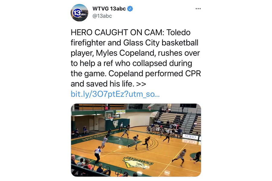 米プロバスケ選手の試合中の人命救助が話題を集めている（画像は米オハイオ州トレドの放送局「WTVG」公式ツイッターより）