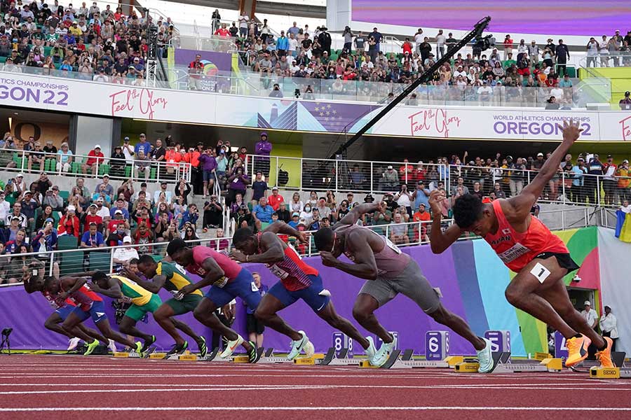 世界陸上男子100メートル決勝、サニブラウン・ハキームは世界で8人しか立てない舞台に立った【写真：ロイター】