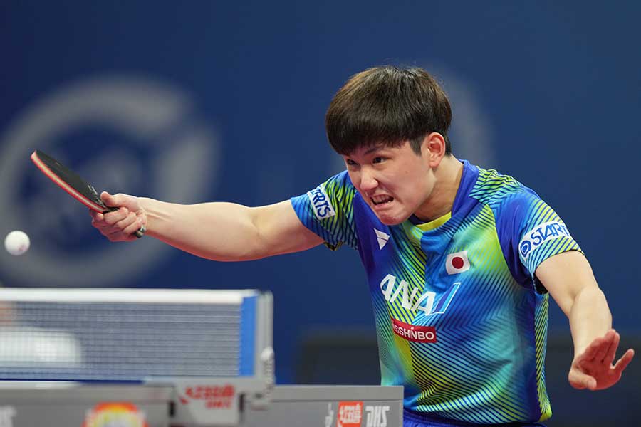 世界卓球団体戦、第2試合で白星を挙げた日本の張本智和【写真：Getty Images】