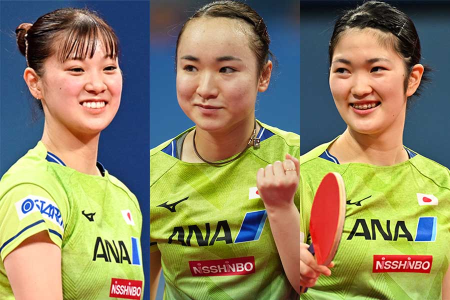 世界卓球、韓国を破った日本女子の長崎美柚、伊藤美誠、木原美悠（左から）【写真：Getty Images】