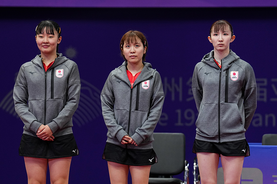 韓国を撃破した張本美和、平野美宇、早田ひな（左から）【写真：Getty Images】