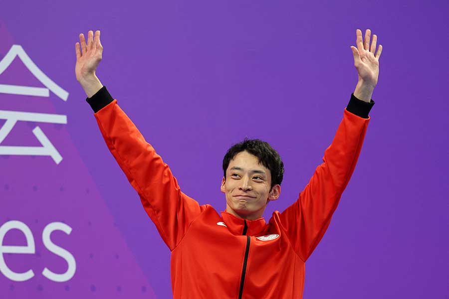 アジア大会の競泳男子50メートル背泳ぎで銅メダルを獲得した入江陵介【写真：ロイター】