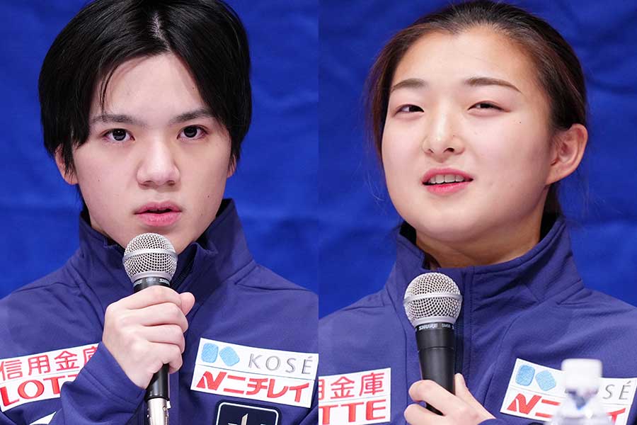 優勝した宇野昌磨（左）と坂本花織（右）【写真：矢口亨】