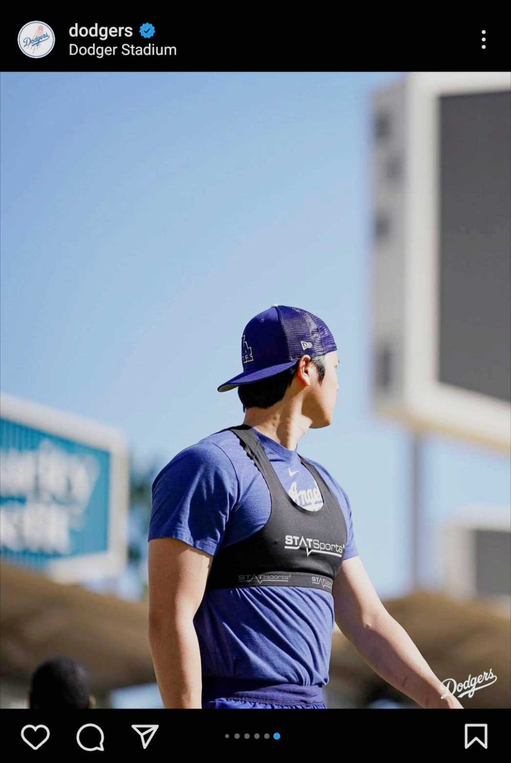 ドジャースの練習着姿の大谷（画像はドジャース公式インスタグラムより）