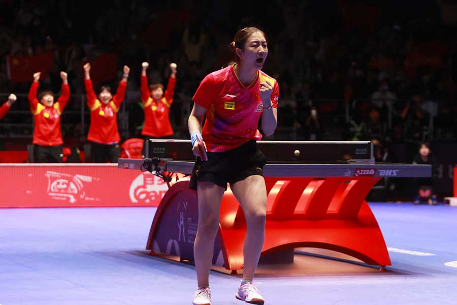 世界卓球団体戦決勝、第5試合で張本美和を下した中国の陳夢【写真：ワールドテーブルテニス提供】