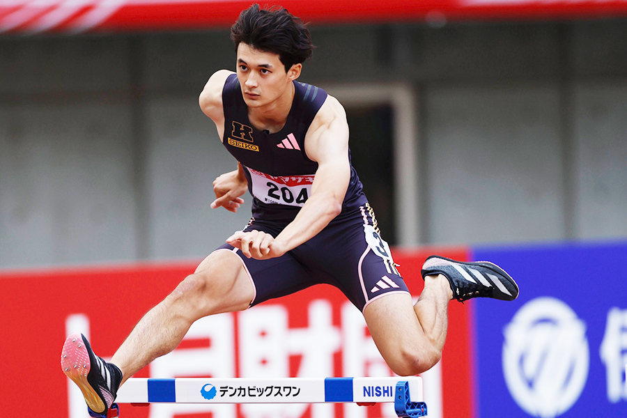 日本選手権初日、男子400メートル障害予選に出場した豊田兼【写真：奥井隆史】