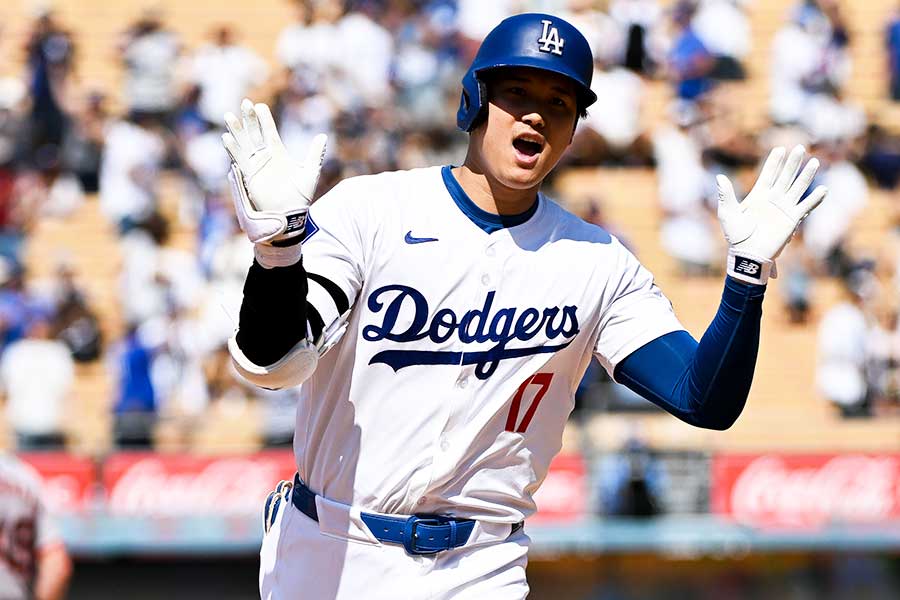 ジャイアンツ戦、31号ソロを放ったドジャースの大谷翔平【写真：Getty Images】