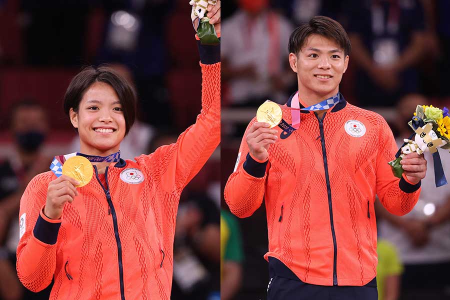 東京大会で兄妹同日金メダルを獲得した阿部一二三（右）と詩【写真：Getty Images】