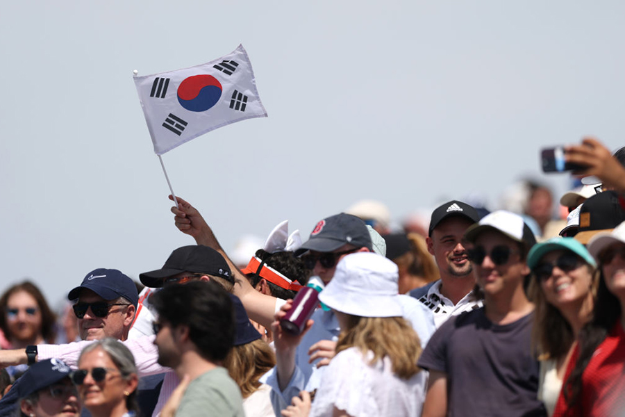 4日に行われたアーチェリー個人戦の会場で掲げられた韓国国旗【写真：Getty Images】