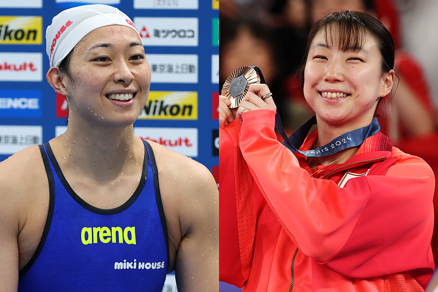 競泳女子日本代表の鈴木聡美（左）とバドミントン混合ダブルスの東野有紗【写真：Getty Images】