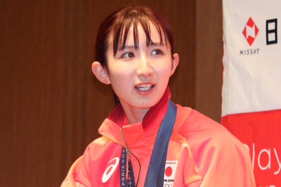 パリ五輪報告会に出席した早田ひな【写真：浜田洋平】