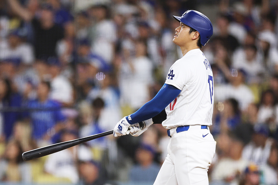 カブス戦で大飛球を放ったドジャースの大谷翔平【写真：Getty Images】