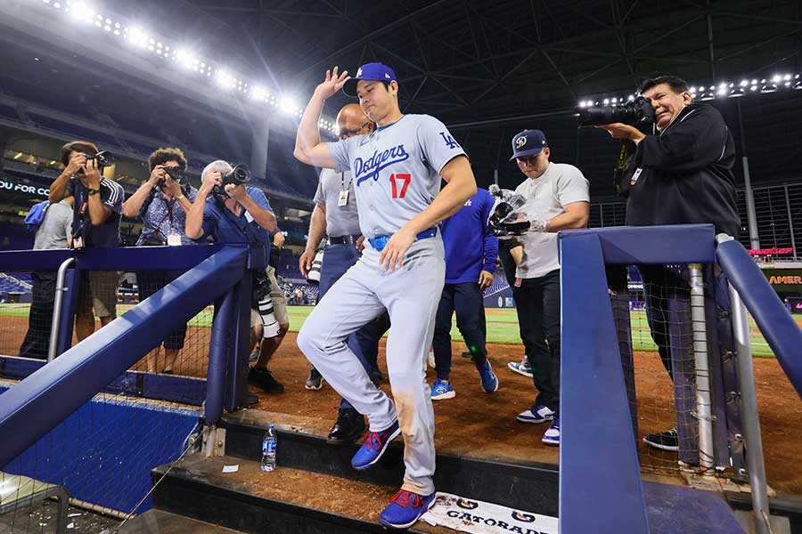 敵地マーリンズ戦「50-50」を達成したドジャースの大谷翔平【写真：ロイター】