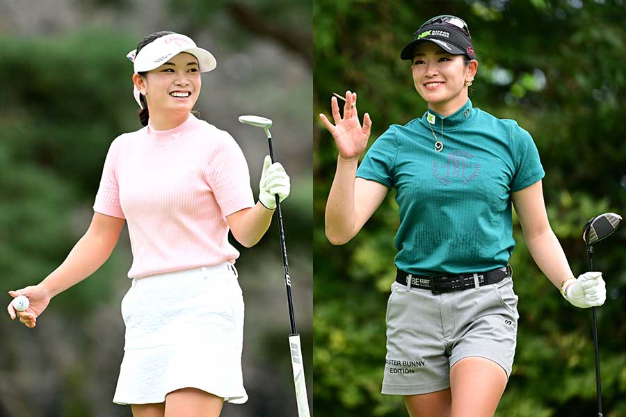 日本女子オープンに出場している原英莉花（右）と河本結【写真：Getty Images】