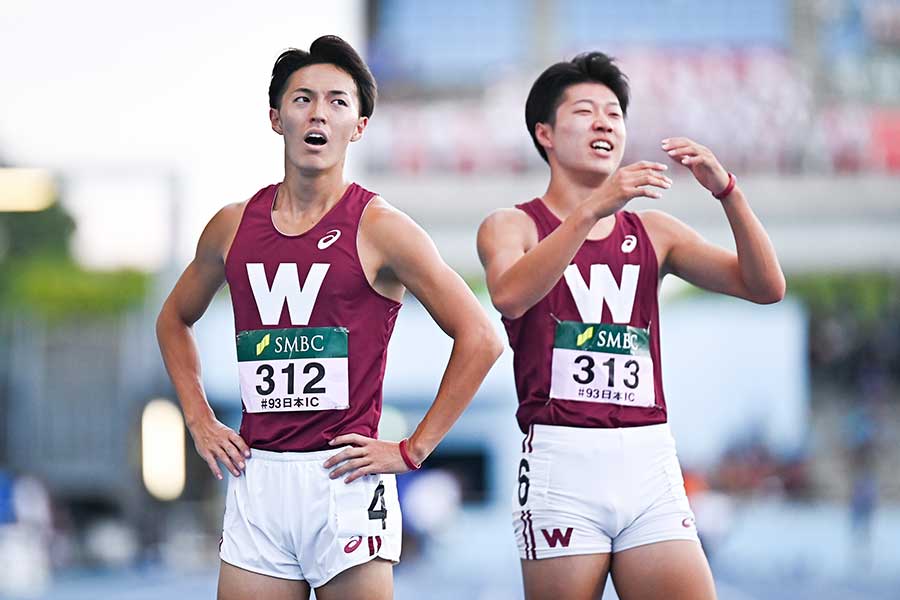 同じ種目で切磋琢磨する眞々田（左）と2年後輩の森田【写真：中戸川知世】