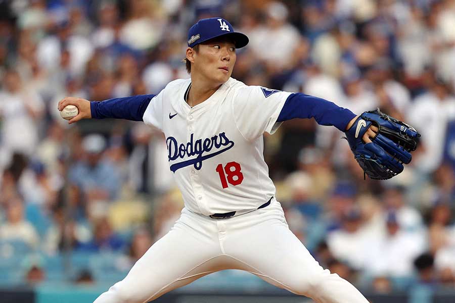 地区シリーズ第5戦で好投したドジャースの山本由伸【写真：ロイター】