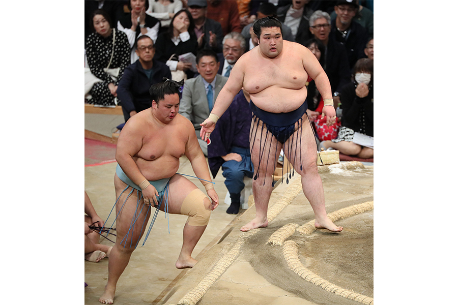 琴勝峰に勝利した豪ノ山（右）【写真：産経新聞社】