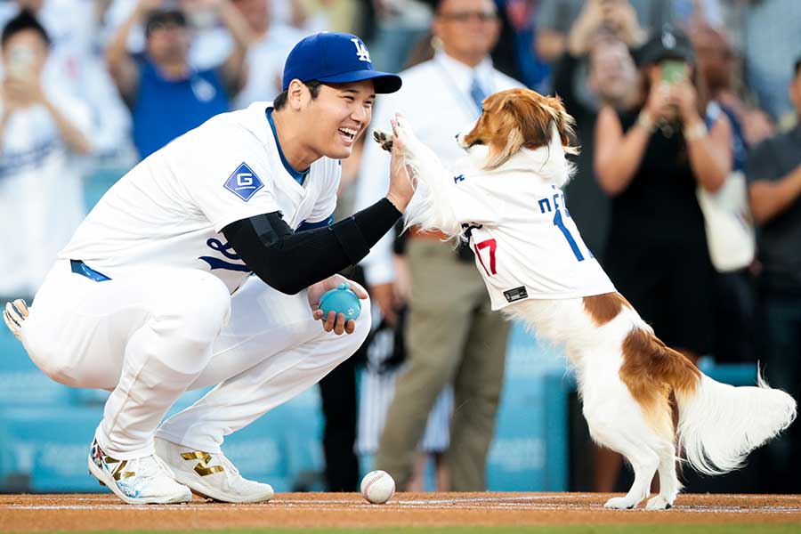 ドジャースの大谷翔平とデコピン【写真：Getty Images】