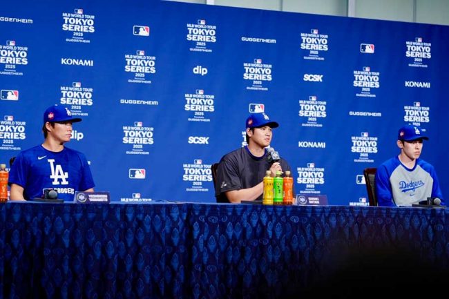大谷翔平らドジャース日本人トリオが東京で会見「楽しみ。今は時差ボケ