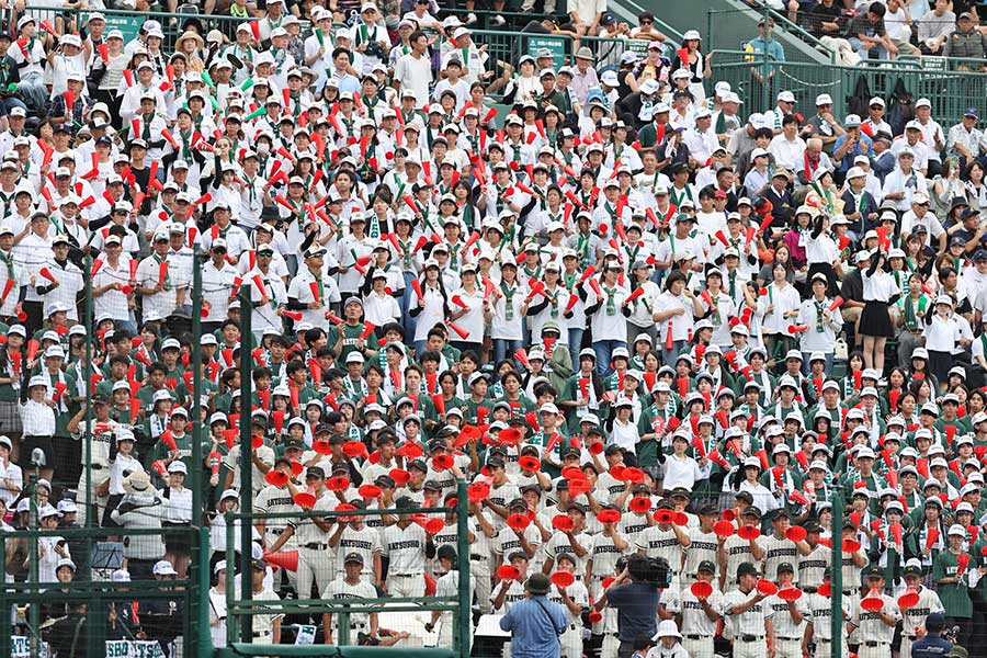 岡山学芸館と対戦した松商学園のアルプススタンド【写真：産経新聞社】