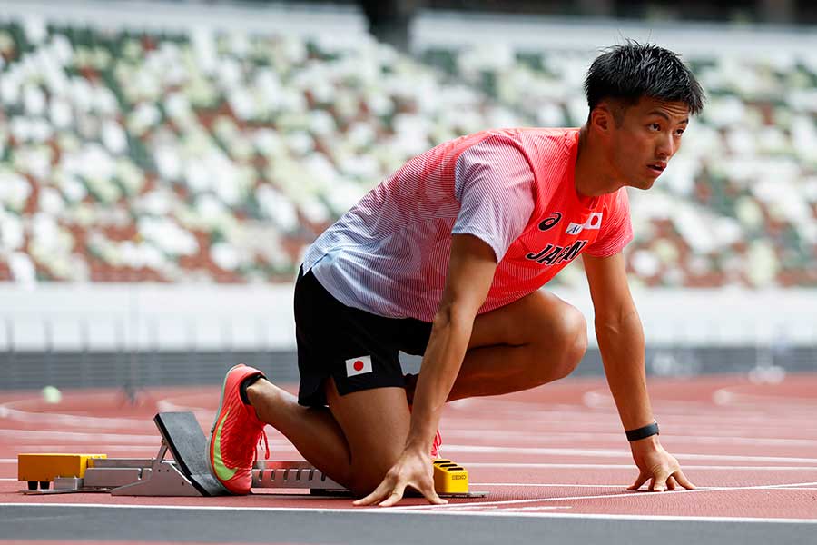 この日の午前中、リレーの練習に臨んだ柳田大輝【写真：日本陸上競技連盟提供】