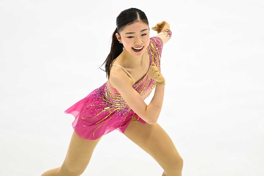 木下グループ杯、女子SPで演技を披露した千葉百音【写真：徳原隆元】