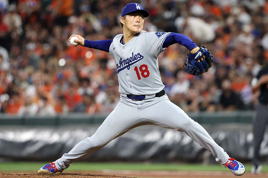 オリオールズ戦、8回2/3を1失点と好投したドジャースの山本由伸【写真:ロイター】