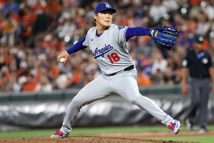 オリオールズ戦、8回2/3を1失点と好投したドジャースの山本由伸【写真：ロイター】