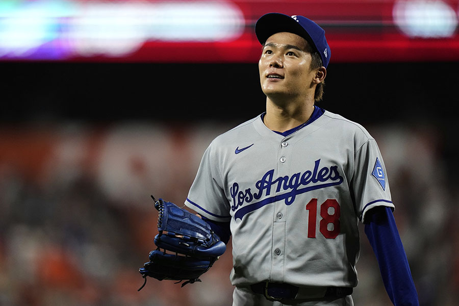 9回2死まで無安打無得点の快投から被弾、大記録を逃したドジャースの山本由伸【写真：AP/アフロ】