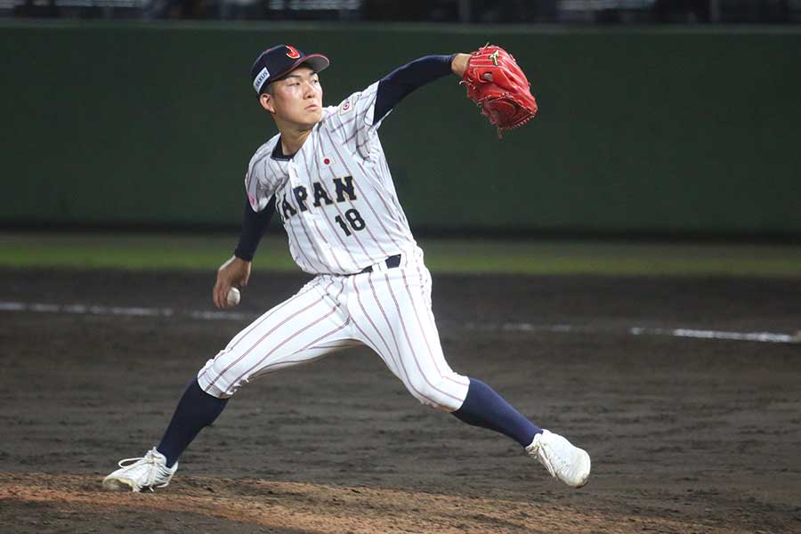 日本代表として9月にU-18ワールドカップで登板した石垣元気投手【写真:羽鳥慶太】