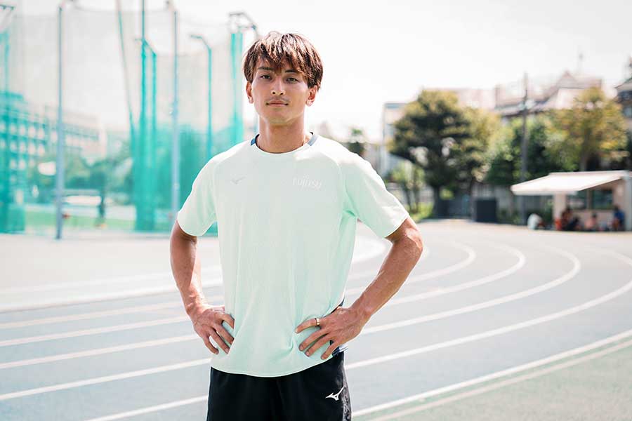 陸上世界選手権東京大会で男子走り幅跳びに出場する日本代表・橋岡優輝【写真：中戸川知世】