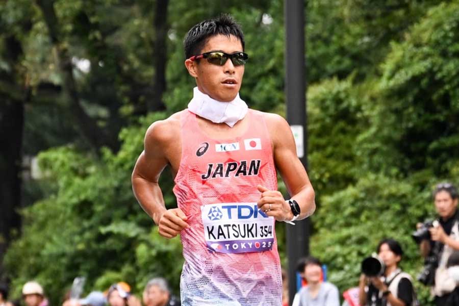 男子35キロ競歩で銅メダルを獲得した勝木隼人【写真:中戸川知世】