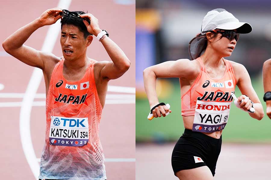 男子銅メダルの川野将虎(左)と女子20位の矢来舞香【写真:中戸川知世】