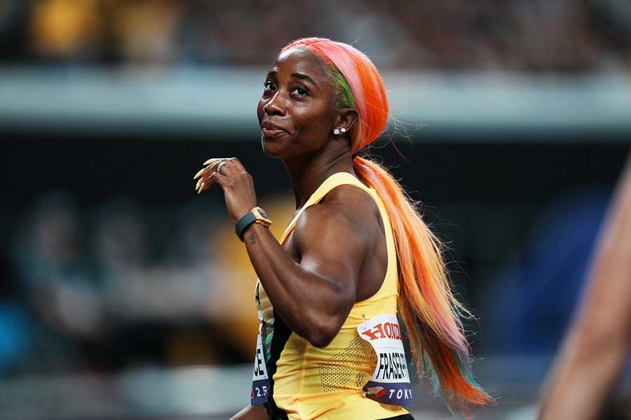 女子100メートル予選2着で突破したシェリーアン・フレイザープライス【写真：中戸川知世】