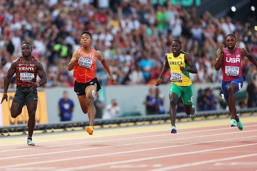 2023年ブダペスト大会の男子100メートル決勝【写真：森田直樹/アフロスポーツ】