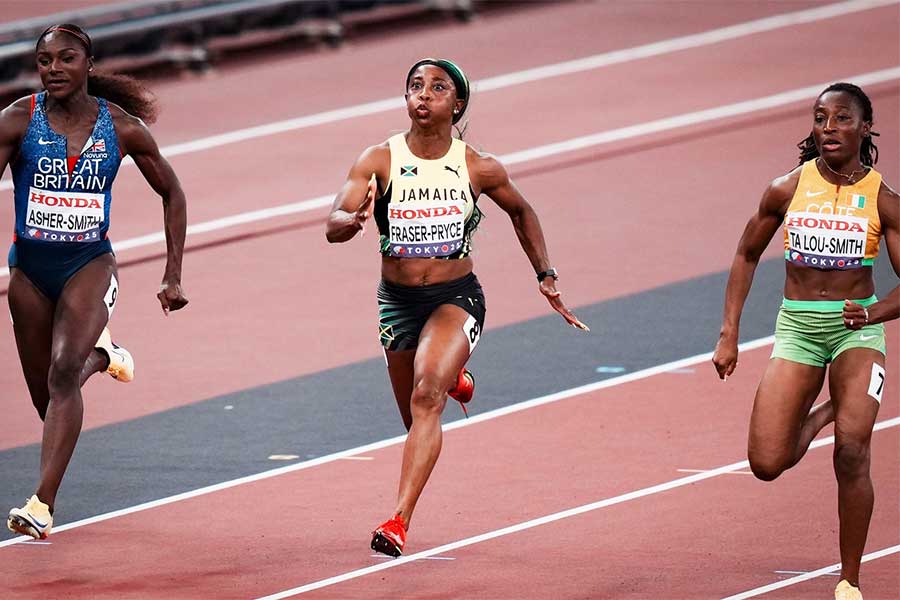 女子100メートル決勝で6位になったシェリーアン・フレイザープライス【写真:中戸川知世】