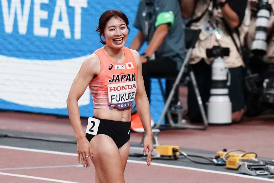 女子100メートル障害準決勝に出場した福部真子【写真：中戸川知世】