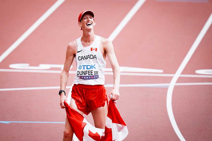 男子35キロ競歩で金メダルを獲得したエバン・ダンフィー【写真：中戸川知世】