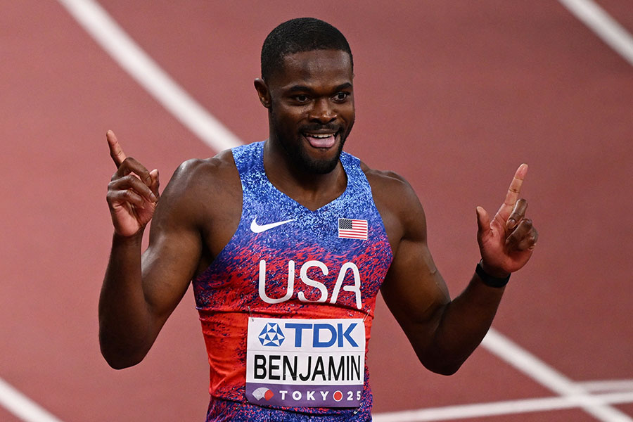 男子400メートル障害、一度は失格になるも金メダルを獲得したライ・ベンジャミン【写真：ロイター】