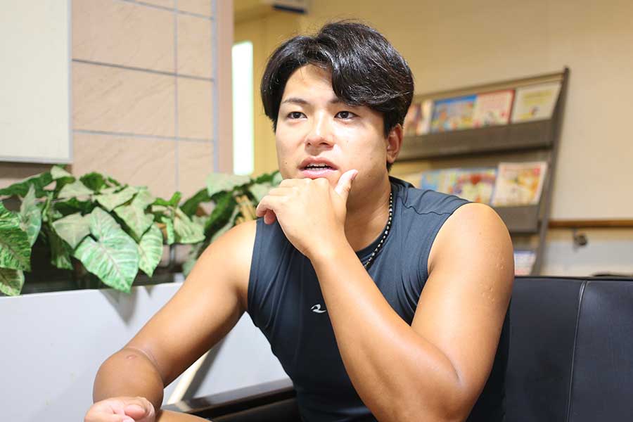 今季の手応えと、今後について語る竹内【写真：羽鳥慶太】