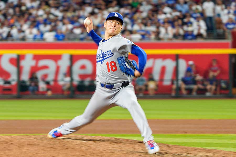 6回4安打無失点の快投で12勝目を挙げたドジャースの山本由伸【写真:ロイター】